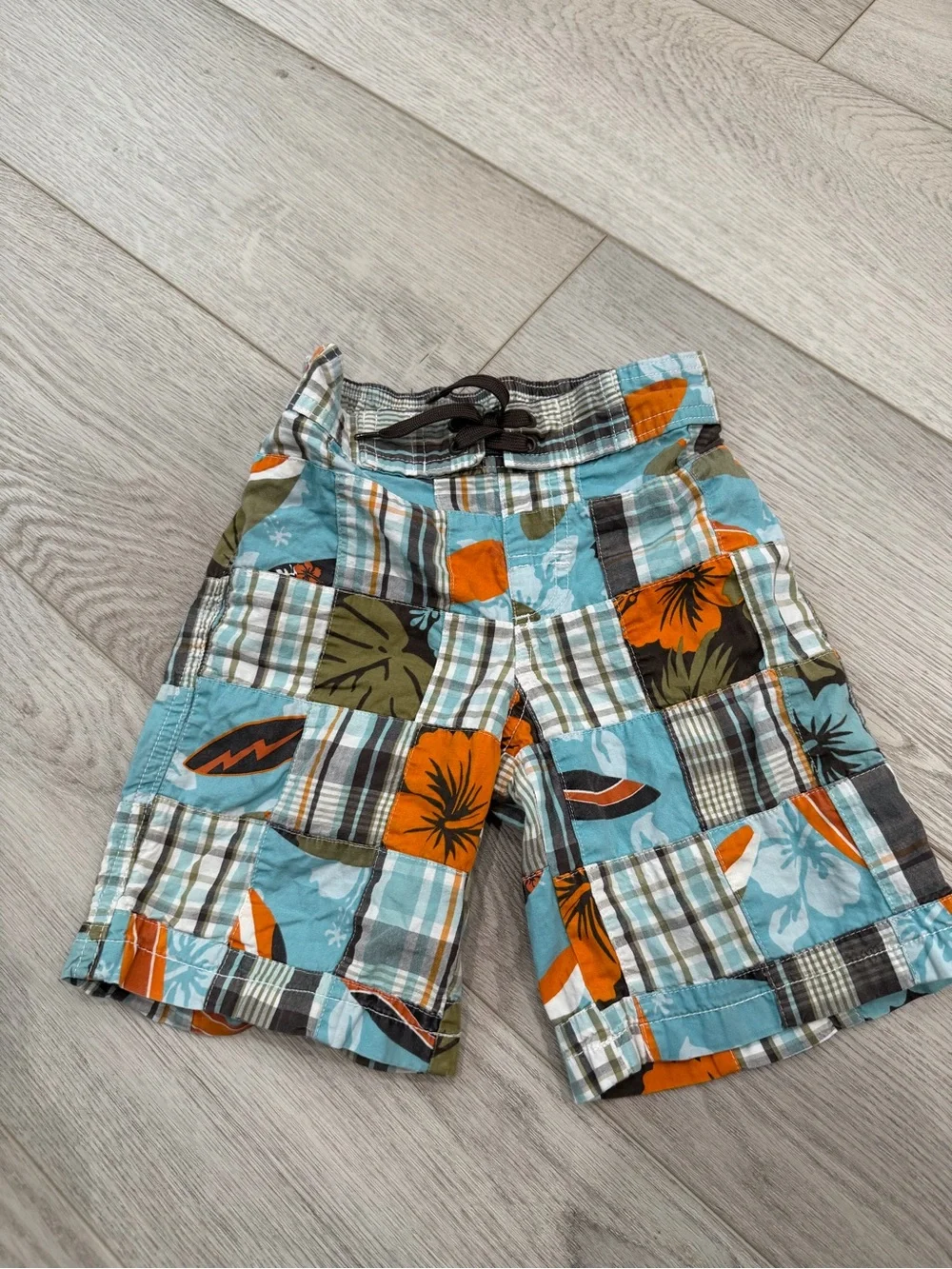 Gymboree Patchwork Floral Plaid Shorts in Light Blue and Orange